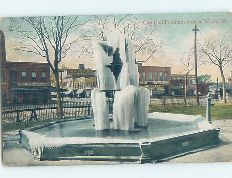 Pre-Chrome FOUNTAIN SCENE Waco Texas TX AH5937