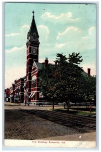 c1910 Exterior View City Building Evansville Indiana IN Vintage Antique Postcard