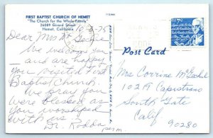 HEMET, California CA ~ FIRST BAPTIST CHURCH  1975  Riverside County  Postcard