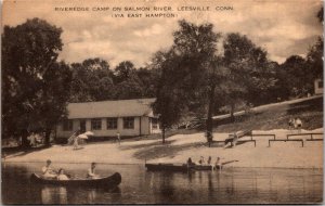 Riveredge Camp on Salmon River Leesville CT Beach Canoe Vintage Postcard X56