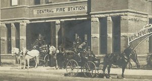 Mankato MINNESOTA RPPC 1910 FIREMEN Posing CENTRAL FIRE DEPARTMENT Fire Wagons