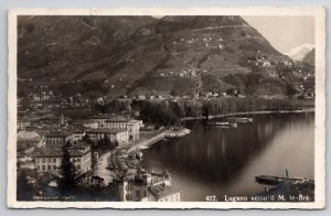 Panoramic View of Lugano Switzerland RPPC Beautiful Lake Shoreline Postcard M36