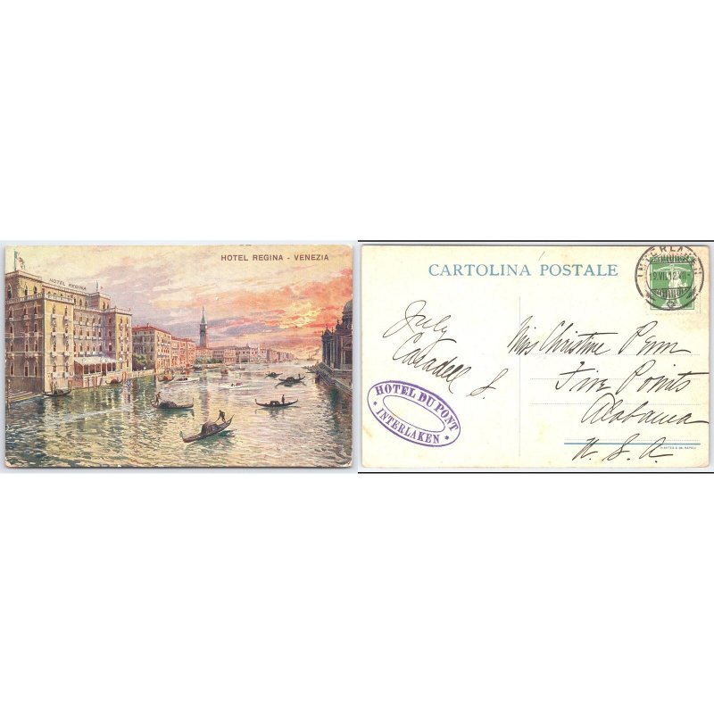 Postcard Hotel Regina Venice Italy Gondolas Canal View