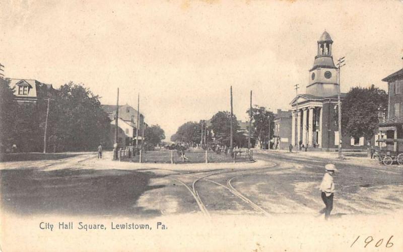 Lewistown Pennsylvania birds eye view City Hall Square antique pc Z22452 