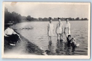 Grove Lake Minnesota MN Postcard RPPC Photo Girls And Children Scene Lake 1913