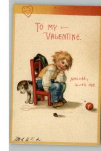 CLAPSADDLE VALENTINE Little Boy & Dog c1910 Postcard