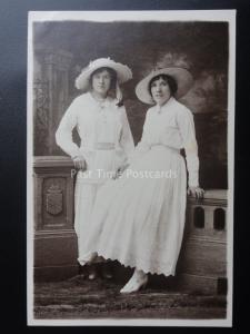 Studio Portrait TWO YOUNG LADIES IN Summer White Embroidery Anglaise Old RP PC