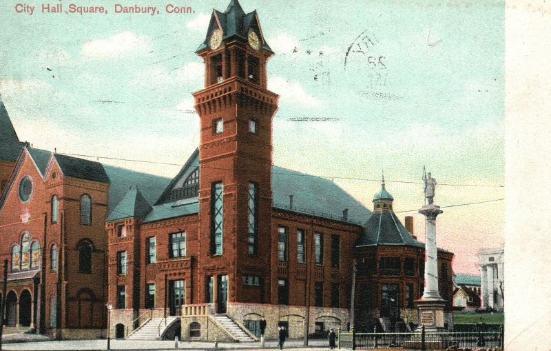 Vintage Postcard 1907 City Hall Square Danbury Connecticut Pub Langsdorf & Co.