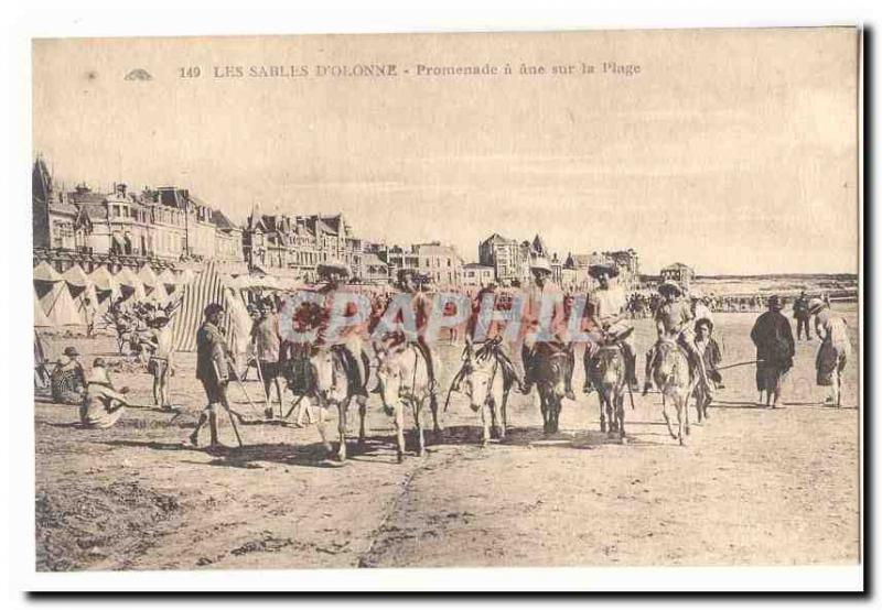 The Sables d & # 39Olonne Old Postcard Promenade a donkey on the beach