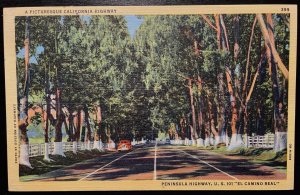 Vintage Postcard 1940 Peninsula Highway, U.S. 101, El Camino Real, California