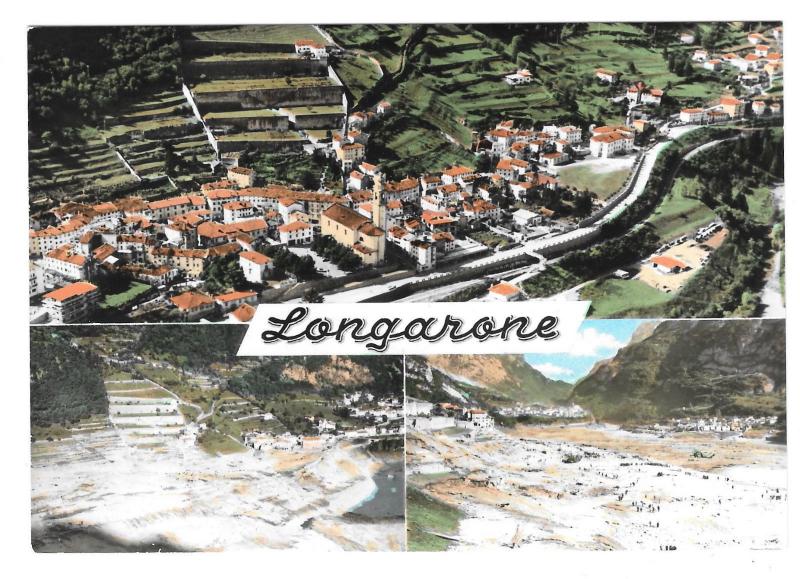 Italy Longarone 1963 Disaster Before and After Vtg Aerial Multiview Postcard 4X6