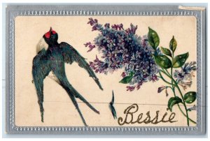 c1910's Bessie Name Flowers Glitter Embossed Eddyville Iowa IA Antique Postcard