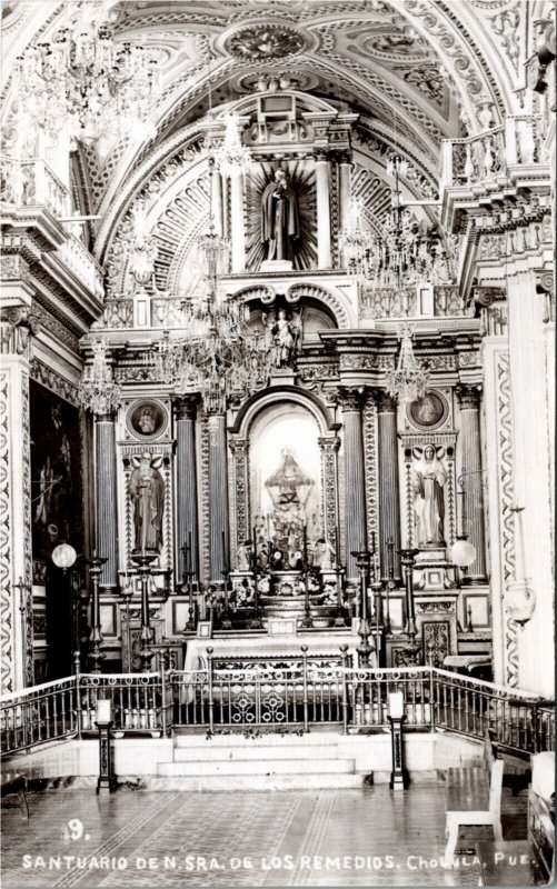 RPPC Postcard Mexico Puebla Cholula Interior View of Famous Cathedral 1940s K45