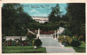 Vintage Postcard 1923 Grand Stairway Lake Park Milwaukee Wisconsin E. C. Kropp