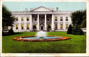 White House Washington DC Front Lawn View Fountain National Landmark WB Postcard 