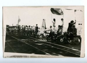 187669 Russia AVANT-GARDE Parade motorcycle bicycle REAL PHOTO