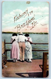 Bradford Iowa IA Postcard Fishing People Standing On Harbor Scene 1910 Antique