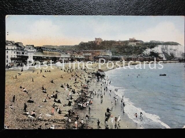 c1913 - DOVER Beach & Castle - excellent animated beach scene