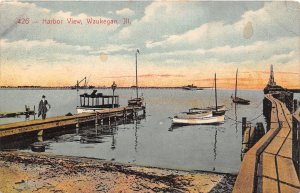 J73/ Waukegan Illinois Postcard c1910 Harbor View Boats Dock 325