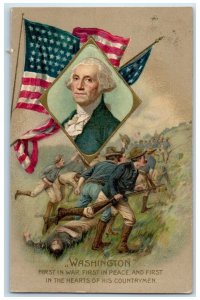 1910 George Washington First In War Patriotic Winsch Back Embossed Postcard