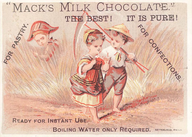 MACK'S MILK MACK'S MILK CHOCOALATE ADVERTISING 6 TRADE CARDS, 3.5 x 2.5