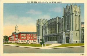 ME, Lewiston, Maine, High School, and Armory, American Art Post Card No. E-4654