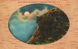 ?Vintage Postcard 1930's Old Man of Mountain Moonlight White Mts. New Hampshire