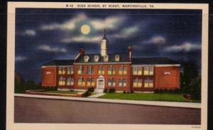 Virginia Postcard Night View High School Martinsville