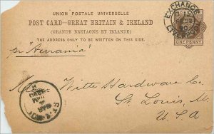 Entier Postal Stationery Postal Britain Great Britain in 1890 Liverpool to St...