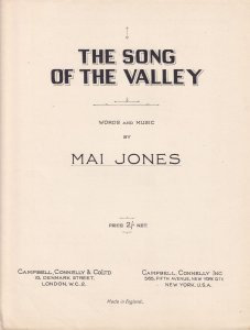 The Song Of The Valley Mai Jones Olde Sheet Music