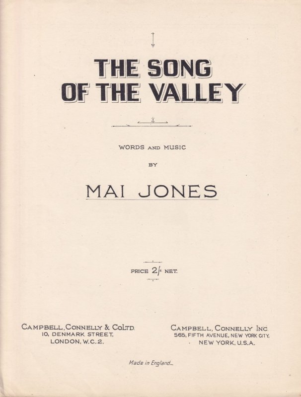 The Song Of The Valley Mai Jones Olde Sheet Music