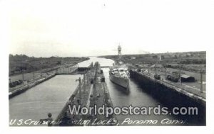 Real Photo US Cruiser, Gatun Locks Panama Canal Panama Unused 