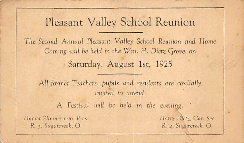 Pleasant Valley School Reunion Sugarcreek, Ohio OH