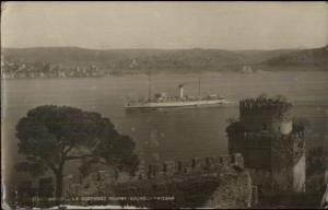 Constantinople Turkey Ship on the Bosphore PAQUEBOT Cancel Cover 1930 RPPC