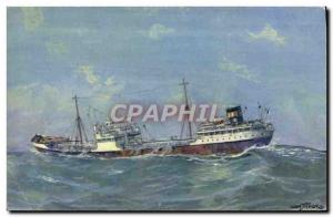 Old Postcard Petrolier boat in heavy weather in the Mediterranean