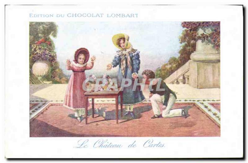 Postcard Old Advertisement Lombart Chocolate Children's house of cards