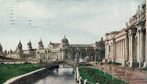 1904 Napoleon Bridge St. Louis World's Fair Glitter Posted Antique Postcard