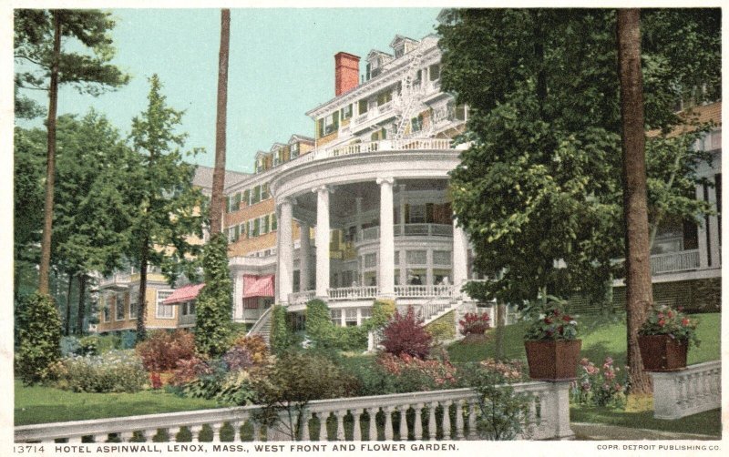 Vintage Postcard Hotel Aspinwall West Front Flower Garden Lenox Massachusetts MA