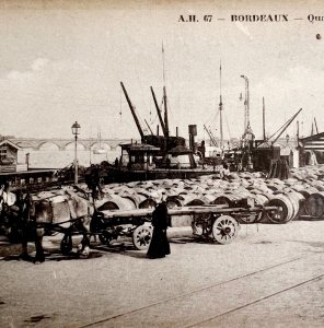 Bordeaux France Wine Barrels The Quaids Harbor 1910s WW1 Era Postcard PCBG12A