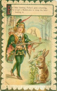 Artist impression Bye Bye Bunting Hunting Rabbit C-1910 Postcard 20-10436