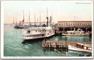 The Docks Jacksonville Florida Steamships Boats & Factory Building Postcard