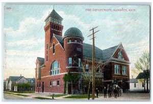 c1910's Fire Department Station Officers Fire Man Manistee Michigan MI Postcard