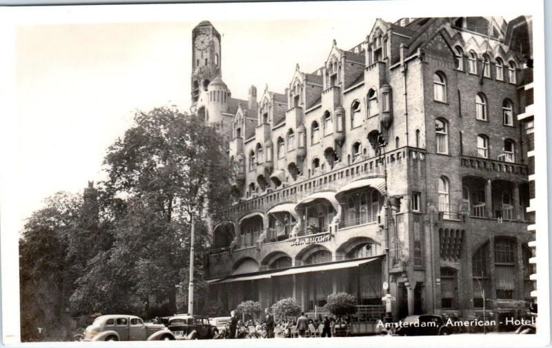 RPPC  AMSTERDAM, Netherlands    AMERICAN HOTEL    c30s  Cars    Postcard