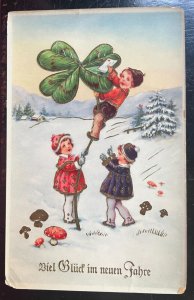 Vintage Victorian Postcard 1910 Good Luck in the New - Kids Flying a Clover