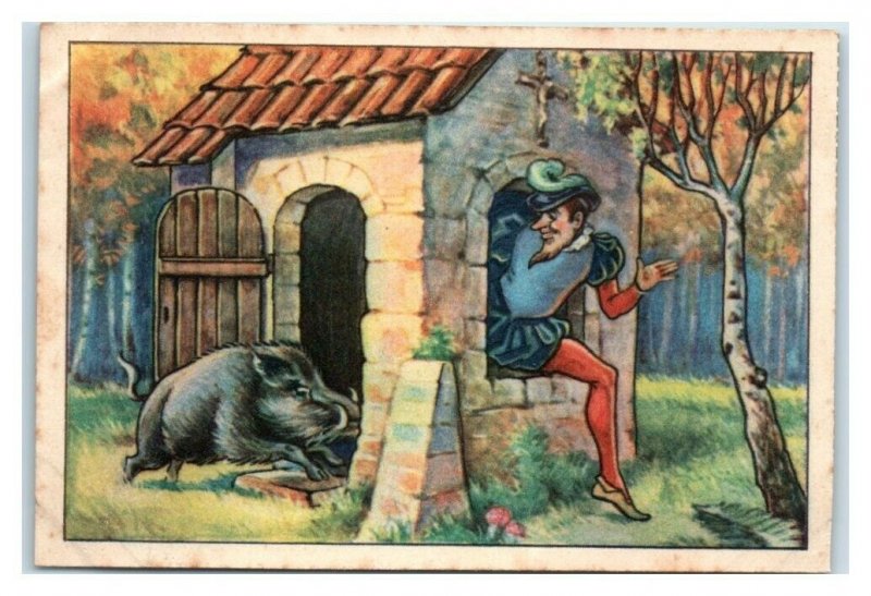 Brave Little Tailor Traps Wild Boar Echte Wagner German Trade Card *VT31A