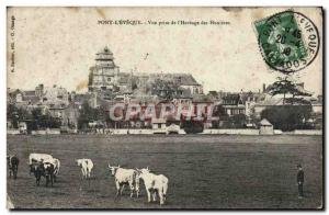 Old Postcard Pont L & # 39Eveque shooting the & # 39herbage of Hunières Cows