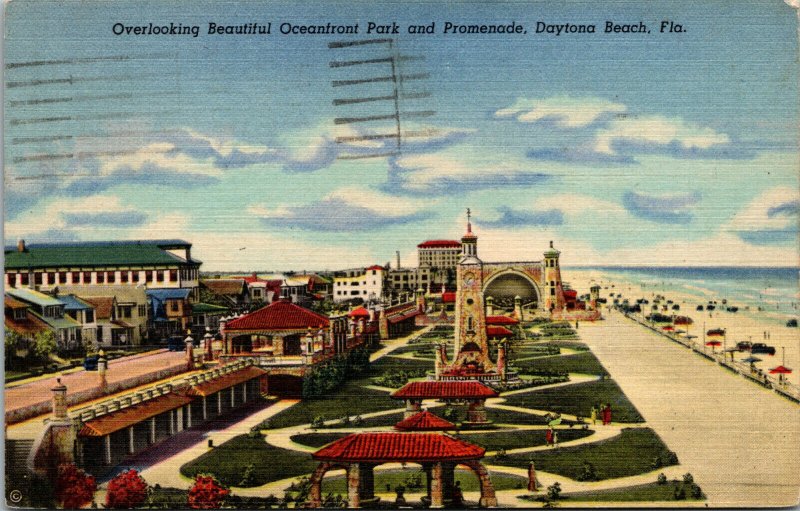 Vtg Overlooking Oceanfront Park and Promenade Daytona Beach Florida FL Postcard