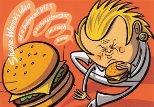 Shane Warne Breakfast Burgers Australian Cricket Comic Postcard
