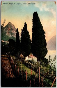 Lago Di Lugano Presso Albogasio Switzerland Pines Mountains Attraction Postcard