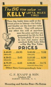 Darien Center New York Kelly Tire Advertising undivided 1930s Postcard 21-9993
